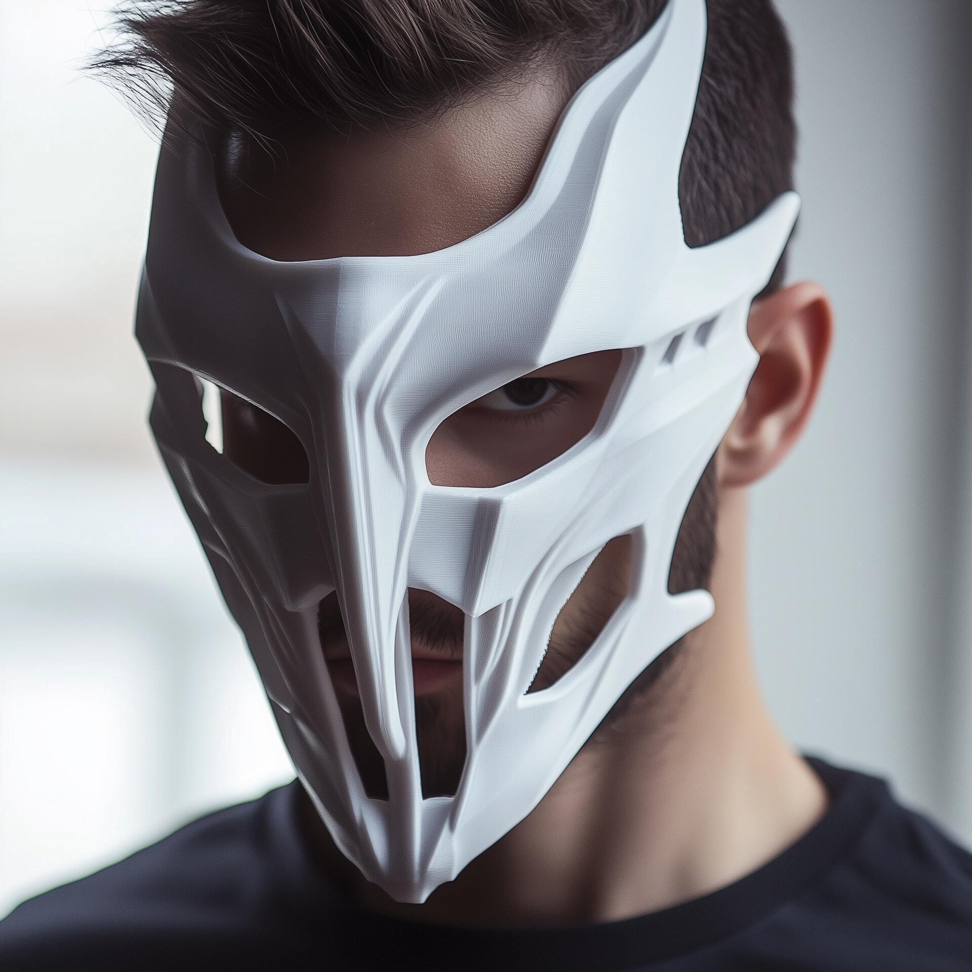 3D Printed Futuristic White Cosplay Mask
