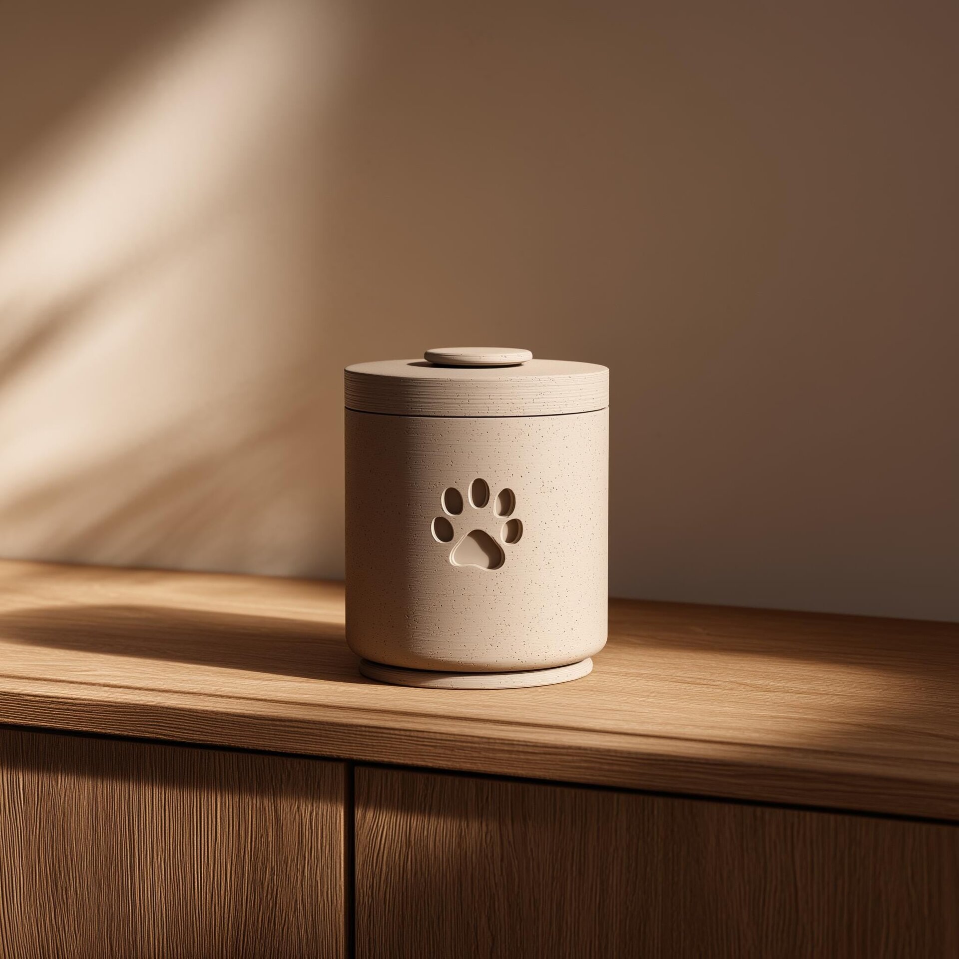 Cylindrical Pet Memorial Urn | 3D Paw Print