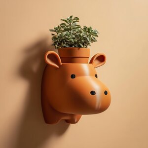 3D Printed Hippo Plant Pot Wall Shelf | Animal Display Ledge