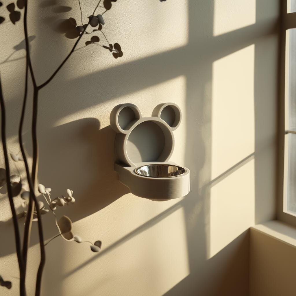 3D Printed Bear Wall-Mounted Pet Bowl Holder
