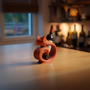 3D Printed Fox Wine Bottle Holder | Curled-Tail Display