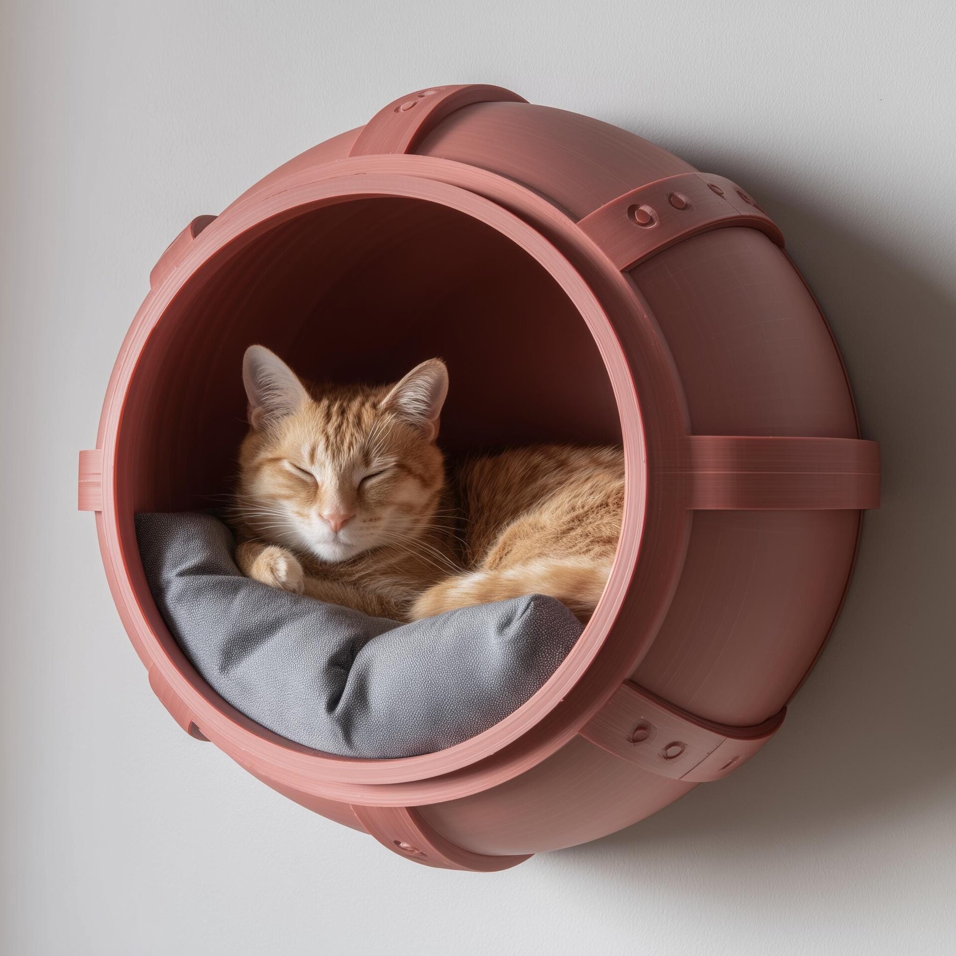 3D Printed Barrel Wall Cat Bed | Floating Cat Cave