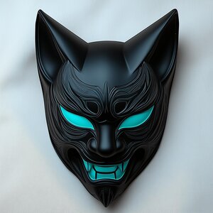 3D Printed Cyber Kitsune Mask | Fox Demon Costume Prop