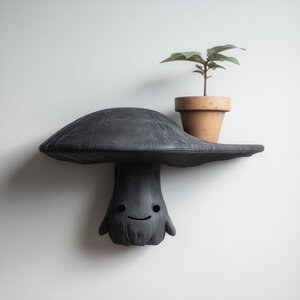 3D Printed Mushroom Character Wall Shelf | Cap Display Ledge