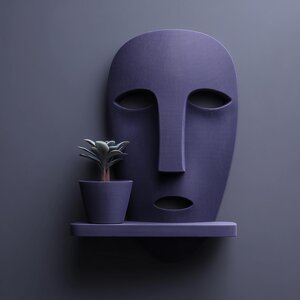3D Printed Abstract Face Wall Shelf for Plant Pot