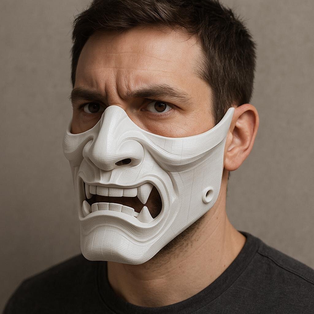 3D Printed White Oni Samurai Half Mask